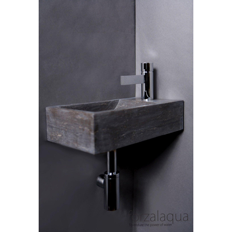 Forzalaqua Venetia lavabo de WC 40x22x10cm cuve à gauche 1 trou de robinet à droite Pierre naturelle Pierre bleue adoucie FO100074